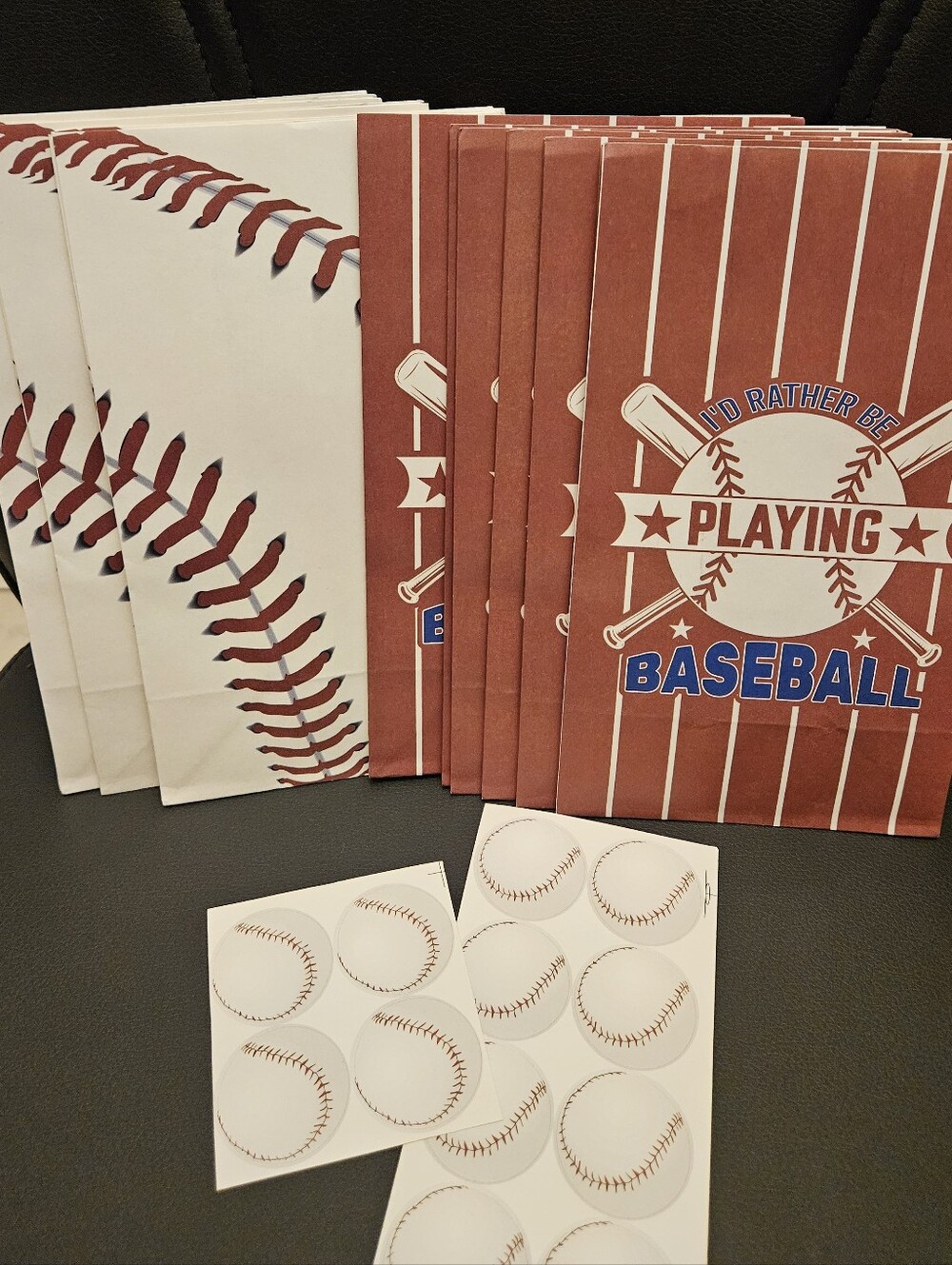 Baseball Party Favor Bags and Sticker Set - Red Baseball Design 12ct